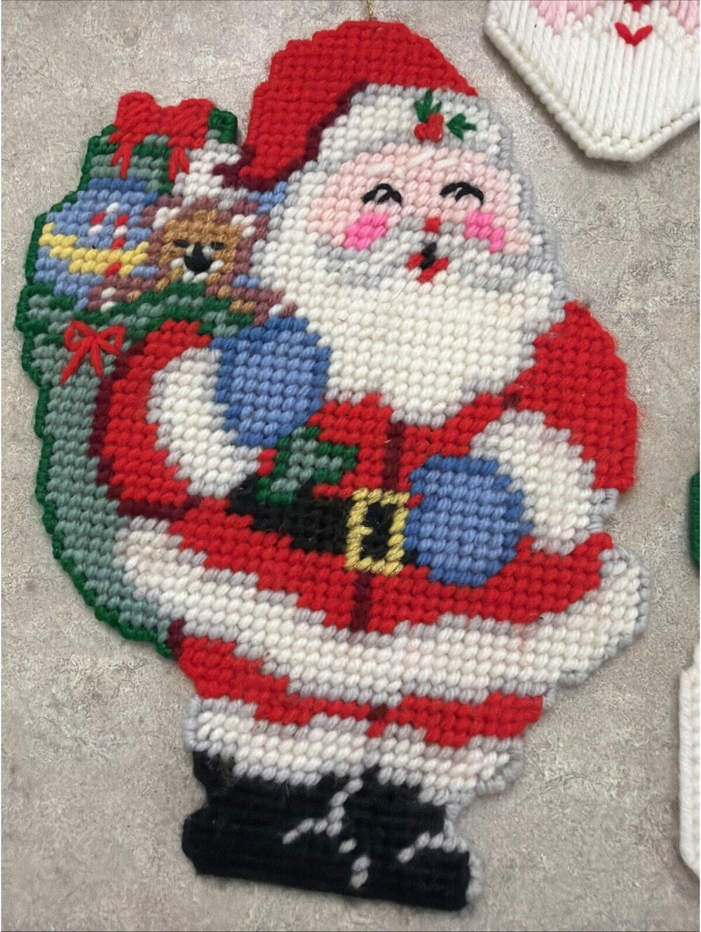 Vintage Christmas Needlepoint Plastic Canvas 10” Santa Snowman Snowwoman Lot 4 - Picture 3 of 6